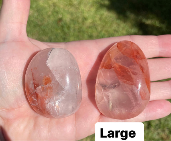 Fire Hematoid Quartz Crystal Palm Stone