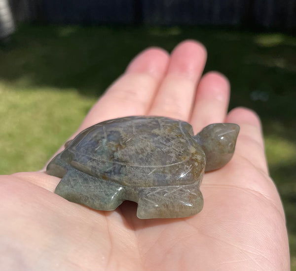 Moss Agate Sea Turtle Crystal Carving