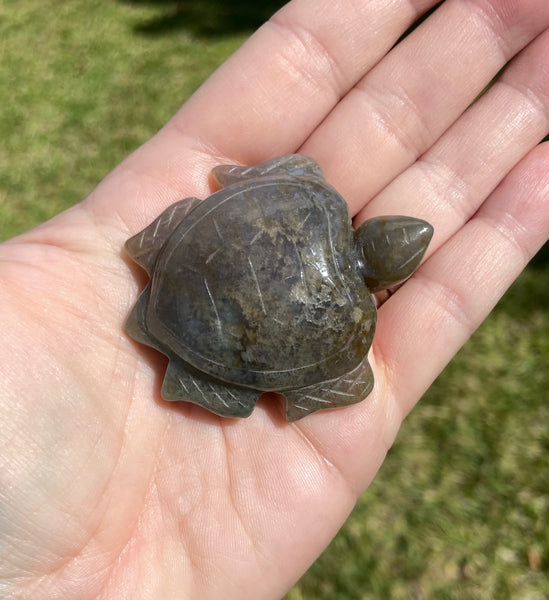 Moss Agate Sea Turtle Crystal Carving