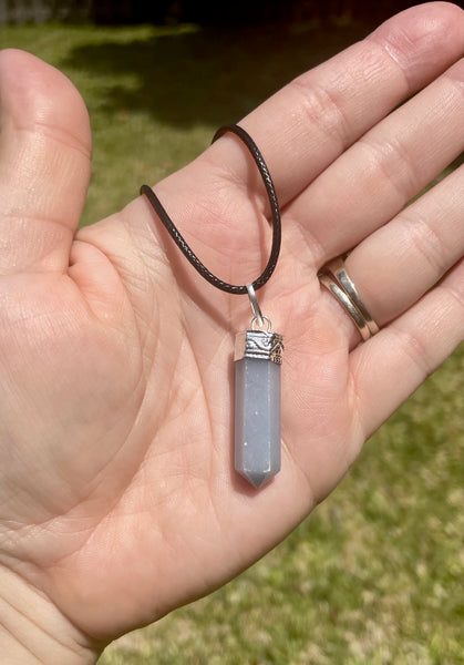 Angelite Point Necklace With Cord Chain