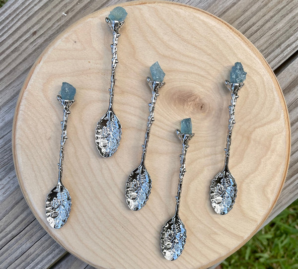 Aquamarine Silvertone Witchy Spoon