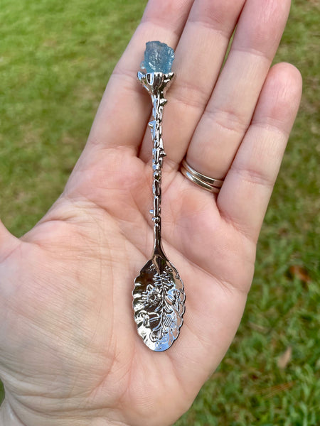 Aquamarine Silvertone Witchy Spoon
