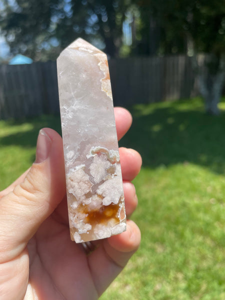 Pink Amethyst & Flower Agate Crystal Tower