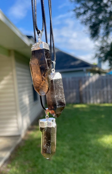 Smoky Quartz Large Point Necklace With Cord Chain