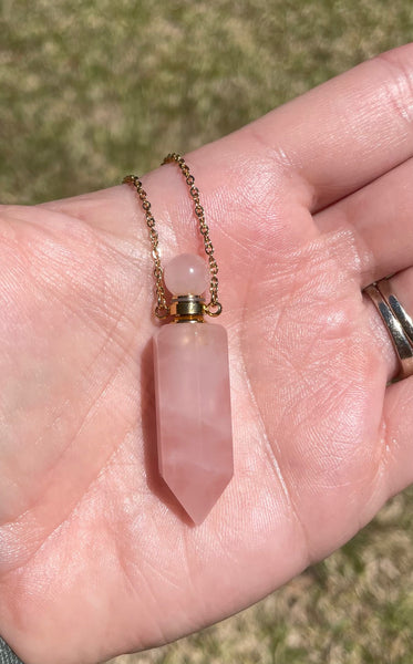 Rose Quartz Perfume Bottle Necklace