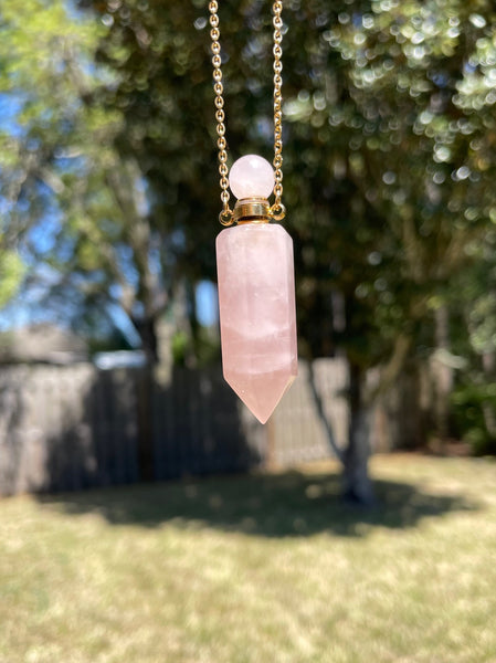 Rose Quartz Perfume Bottle Necklace
