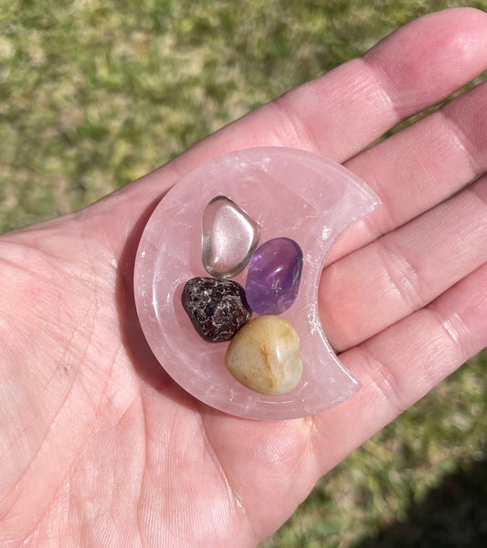 Rose Quartz Pink Crescent Moon Bowl