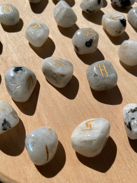 Rainbow Moonstone Crystal Rune Set