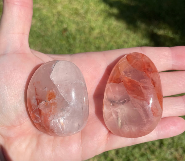 Fire Hematoid Quartz Crystal Palm Stone