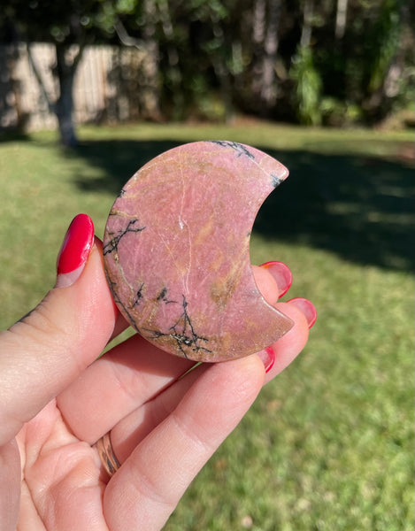 Rhodonite Crescent Moon Carving