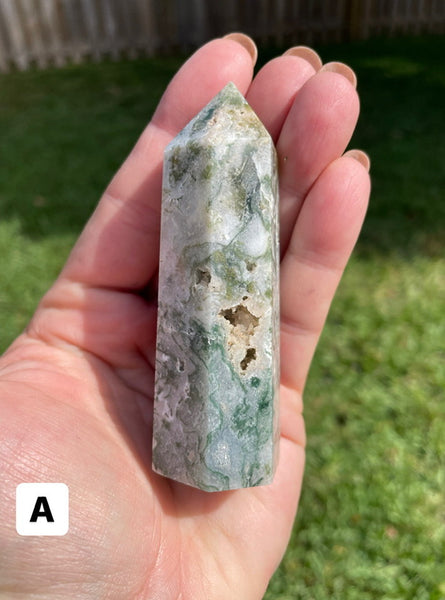 Moss Agate Crystal Tower