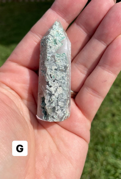 Moss Agate Crystal Tower