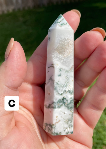Moss Agate Crystal Tower