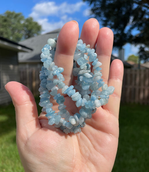 Blue Lace Agate Crystal Elastic Chip Bracelet