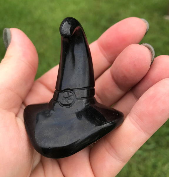 Black Obsidian Witch Hat Crystal Carving