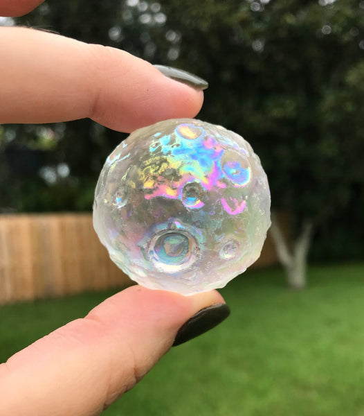 Angel Aura Clear Quartz Moon Carving Sphere