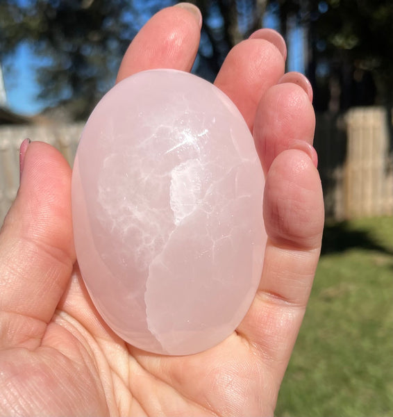 XL Pink Mangano Calcite Crystal Palm Stone