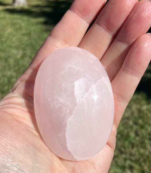 XL Pink Mangano Calcite Crystal Palm Stone