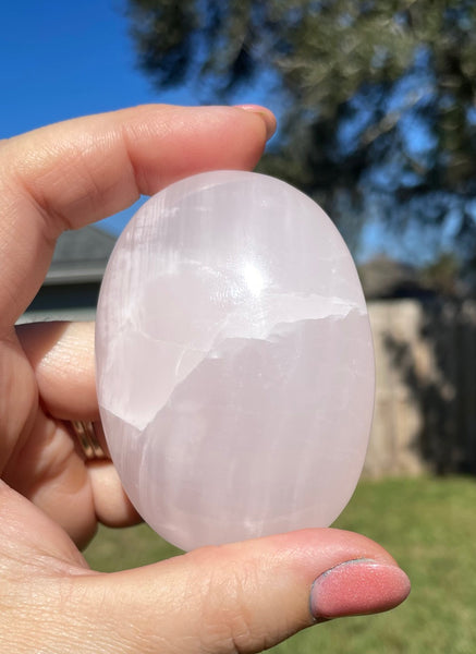 XL Pink Mangano Calcite Crystal Palm Stone