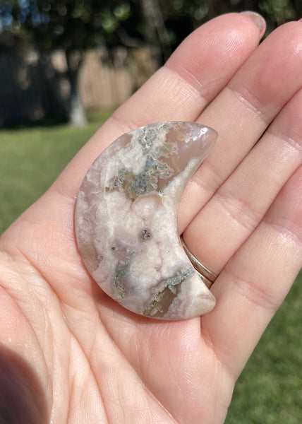 Flower Agate Crescent Moon Crystal Carving