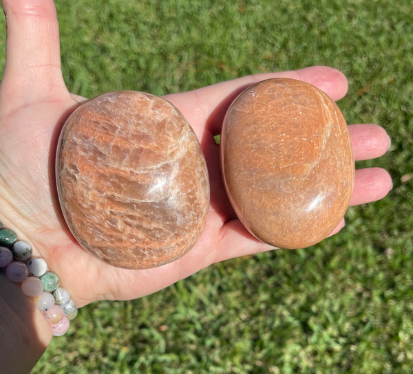 Peach Moonstone Palm Stone