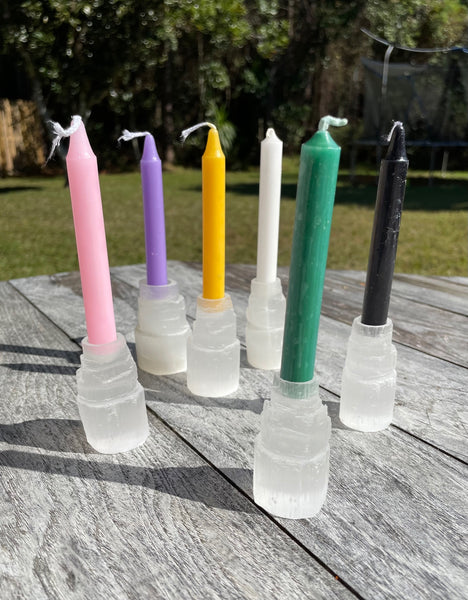 Satin Spar Selenite Mini Iceberg Candle Holder With Chime Candle
