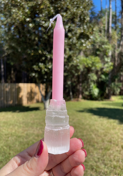 Satin Spar Selenite Mini Iceberg Candle Holder With Chime Candle