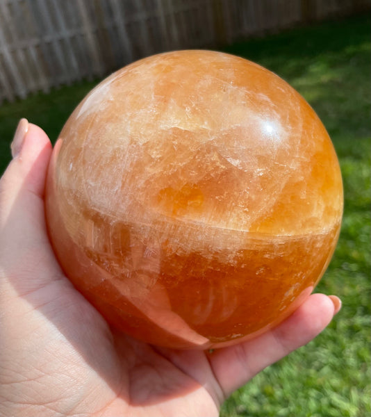 Huge Honey Calcite Crystal Sphere 5+ Pounds