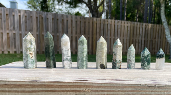 Moss Agate Crystal Tower