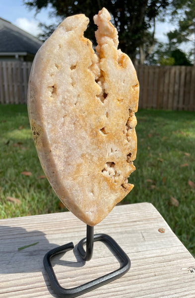 Large Pink Amethyst Slab on Stand With Druzys