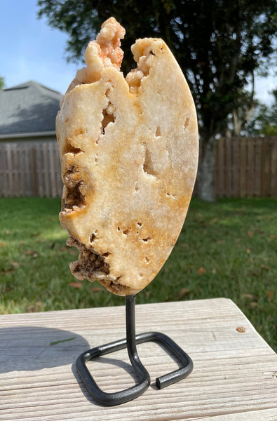 Large Pink Amethyst Slab on Stand With Druzys