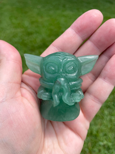 Baby Yoda Grogu Eating Frog Aventurine Crystal Carving