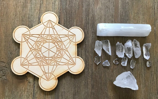 Crown Chakra MINI Crystal Grid Kit With Selenite Stick