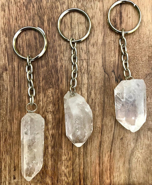 Clear Quartz Crystal Keychain