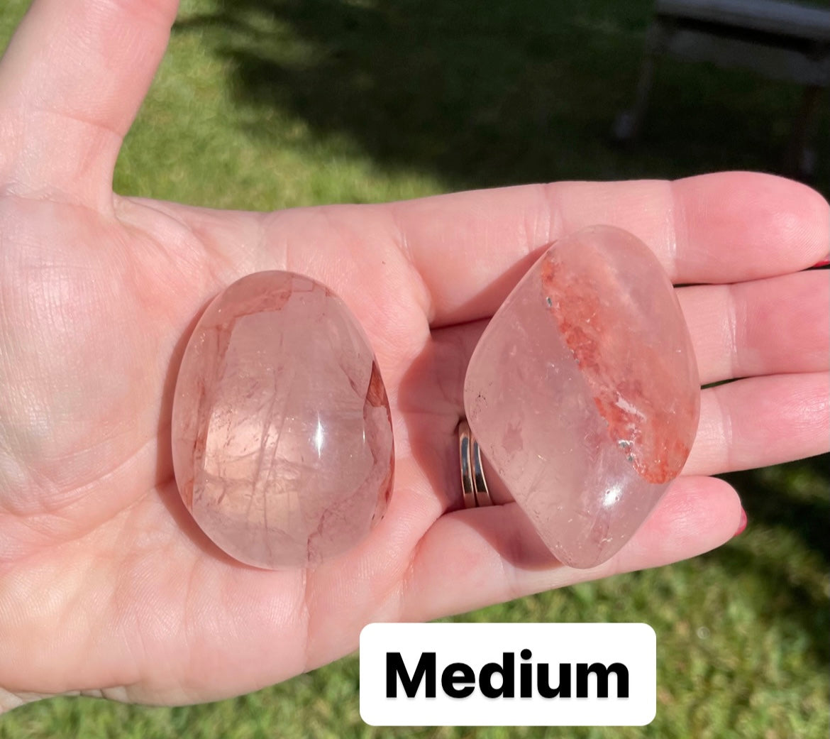 Fire Hematoid Quartz Crystal Palm Stone
