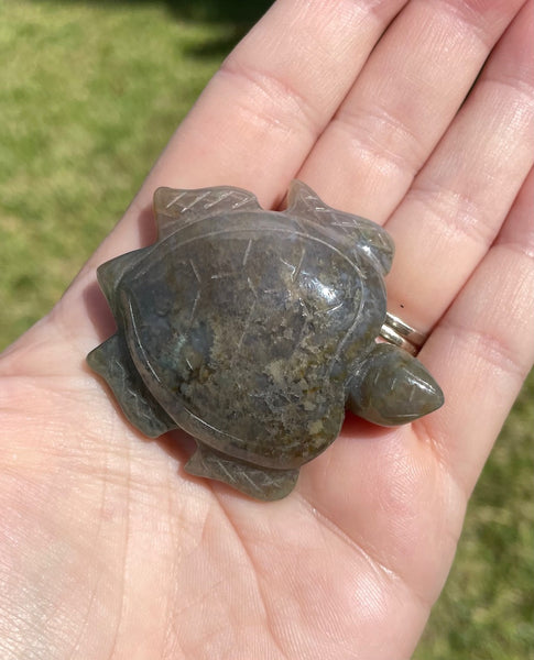 Moss Agate Sea Turtle Crystal Carving