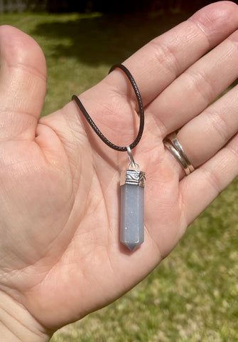 Angelite Point Necklace With Cord Chain
