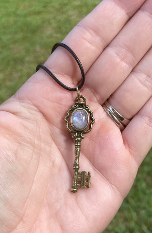 Moonstone Key Pendant Necklace Hecate