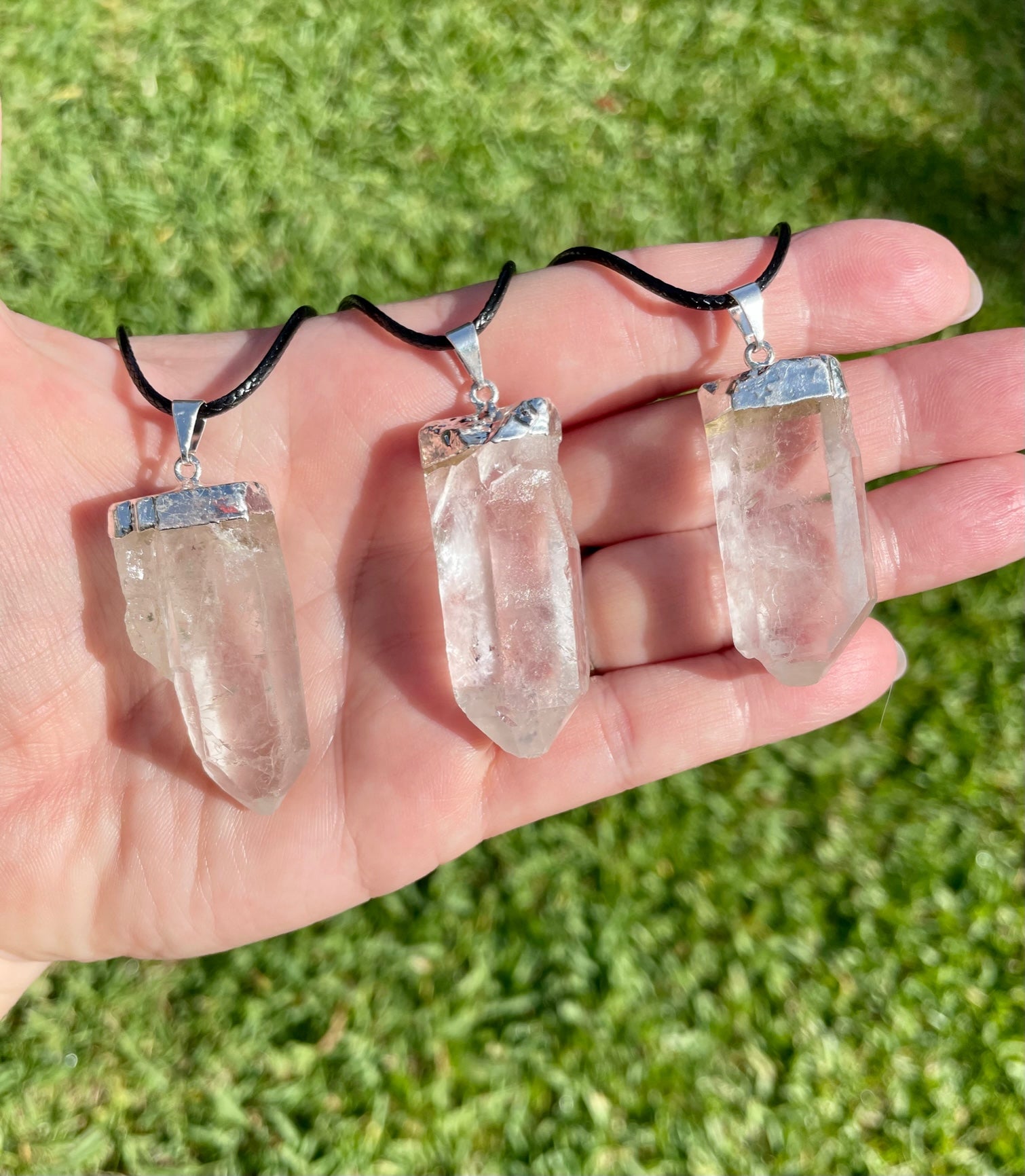 Clear Quartz Large Point Necklace With Cord Chain