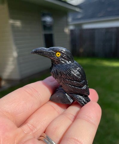 Black Onyx Small Raven Crystal Carving