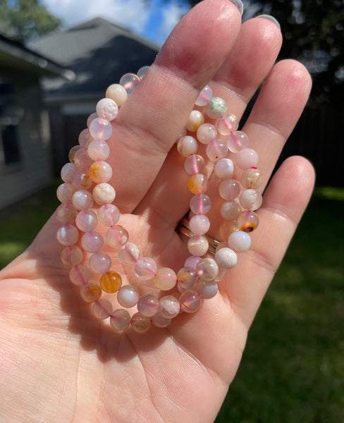 Flower Agate Crystal 6mm Bead Bracelet