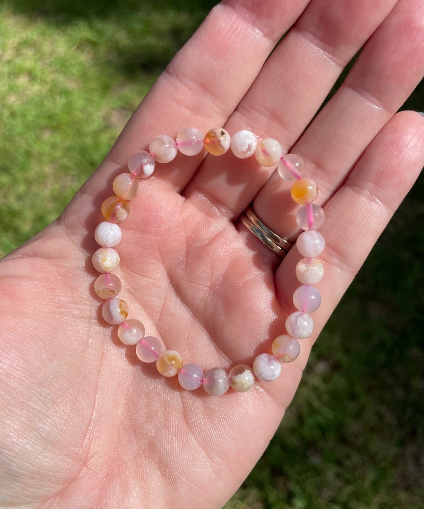 Flower Agate Crystal 6mm Bead Bracelet