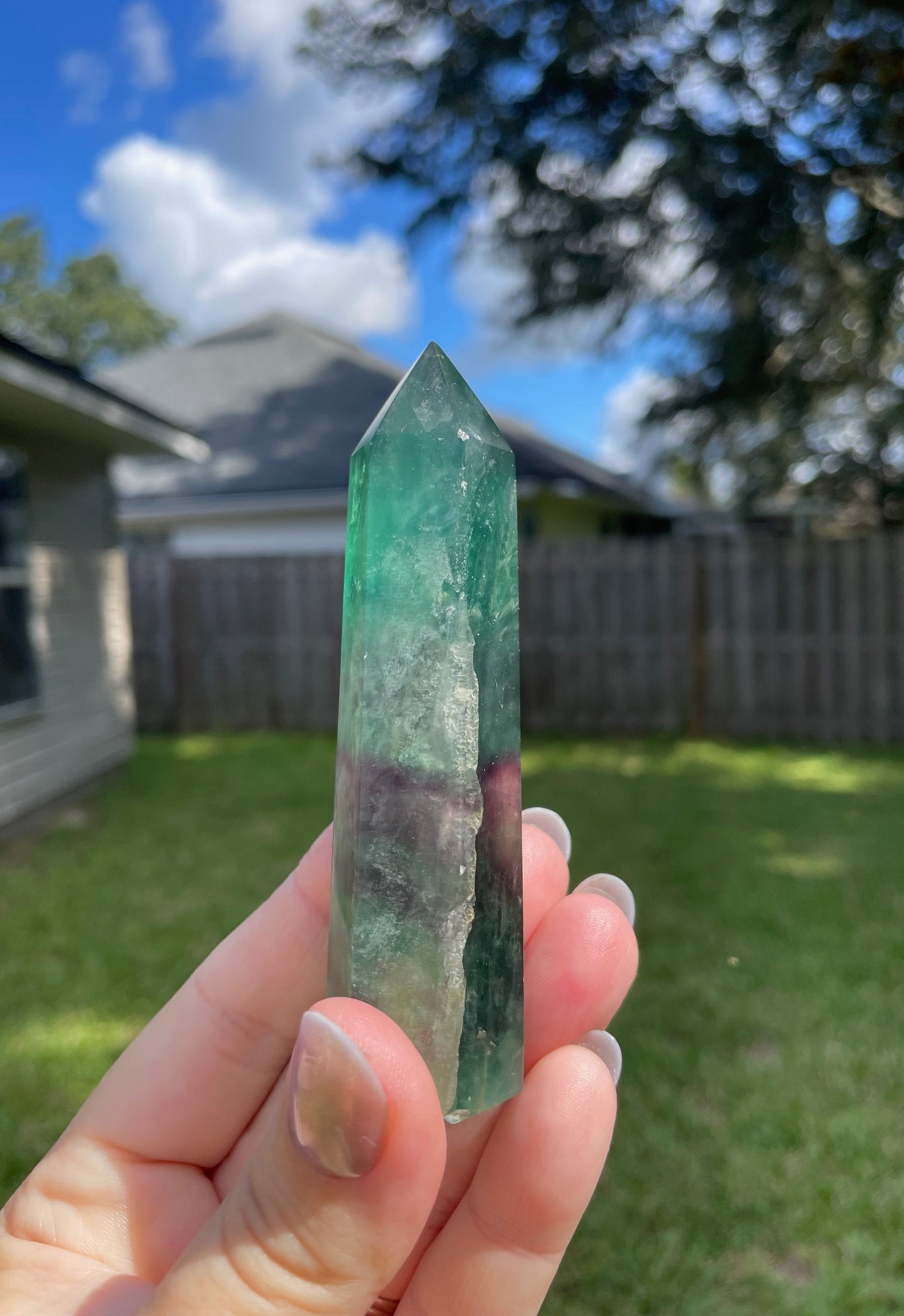 Green Rainbow Fluorite Crystal Generator Tower