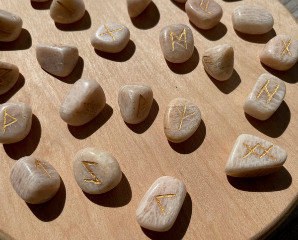 Peach Moonstone Crystal Rune Set