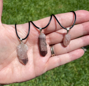 Lithium Quartz Crystal Necklace With Cord Chain