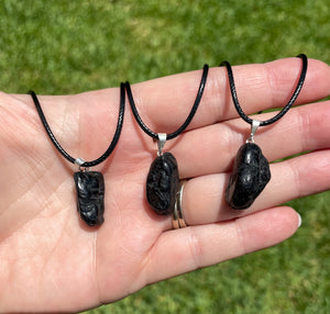 Black Tourmaline Tumbled Crystal Necklace Pendant With Cord Chain