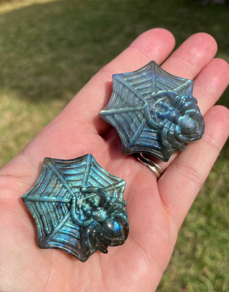 Labradorite Spider Web Crystal Carving