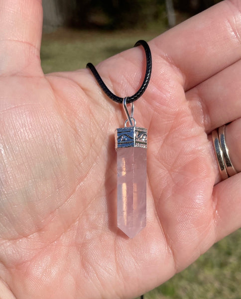 Rose Quartz Cap Crystal Necklace