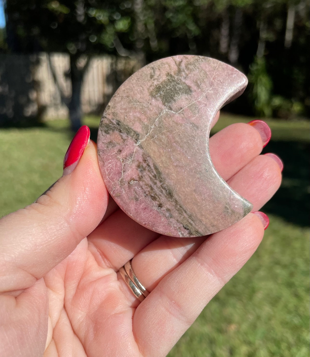 Rhodonite Crescent Moon Carving