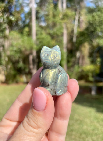 Small Labradorite Crystal Cat Carving